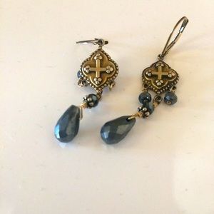 Sterling and black stone pierced dangle gold toned